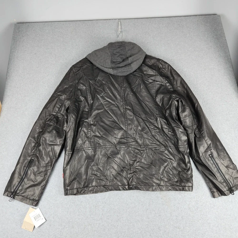 Levi's Biker Jacket Mens XL Black Long Sleeve Y2K Hooded Full Zip Outerwear